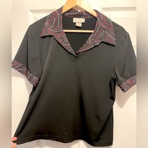 🇨🇦 Made in Canada vintage Caroll Reed black patterned collar cuff 3/4 shirt